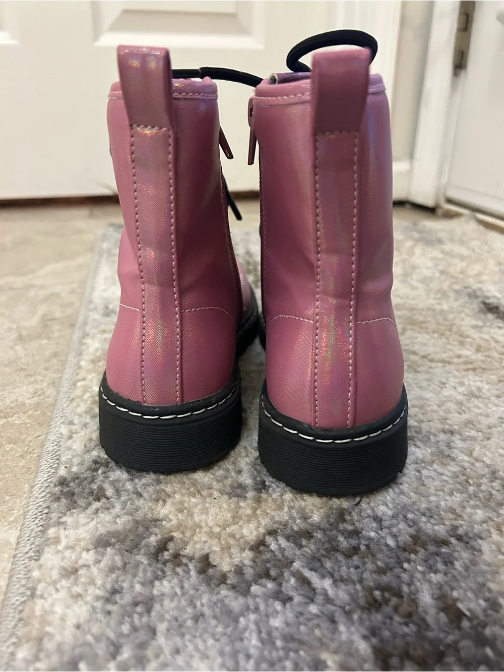 Chloe Pink Iridescent Lace-Up Kids Boots